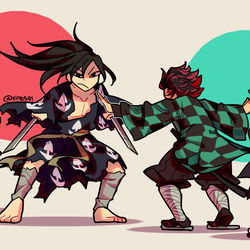 This is a pixiv picture whose title is Crossover Dororo & Kimetsu NY..