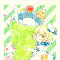 This is a pixiv picture whose title is しゅわしゅわソーダとホットケーキちゃん.