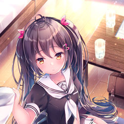 This is a pixiv picture whose title is 「…もう少し、いっしょにいたい」.