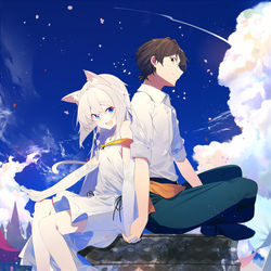 This is a pixiv picture whose title is 野良猫姫と言葉渡しの王.