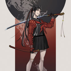 This is a pixiv picture whose title is 【夏闘乱2019】尾狩夏梅【西軍】.