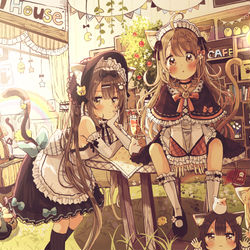 This is a pixiv picture whose title is ひみつの猫カフェ.