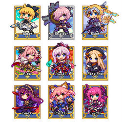 This is a pixiv picture whose title is FGOちびキャラドットカード.