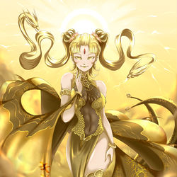 This is a pixiv picture whose title is キングギドラ：モンスターゼロ「内の怪獣娘3/4」.