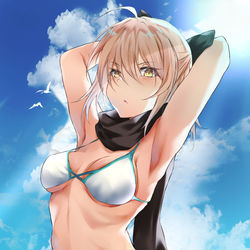 This is a pixiv picture whose title is 水着沖田.