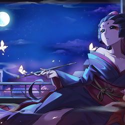 This is a pixiv picture whose title is 月下の蝶.