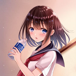 This is a pixiv picture whose title is 「・・・飲む？」.