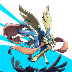 This is a pixiv picture whose title is ザシアンとアーマーガア.