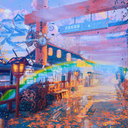 This is a pixiv picture whose title is 海を贯の線路&習作.