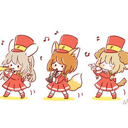 This is a pixiv picture whose title is ケモミミ音楽隊.