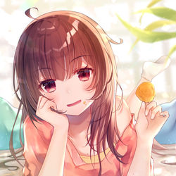 This is a pixiv picture whose title is 『ポテチ食べるぅ〜？』.
