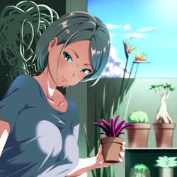 This is a pixiv picture whose title is 植物好きな彼女とベランダデート.