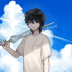 This is a pixiv picture whose title is 積乱雲と飛行機雲.