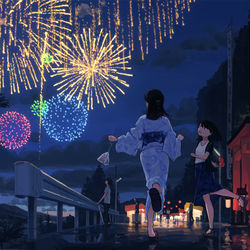 This is a pixiv picture whose title is 雨上がり、夏祭り.