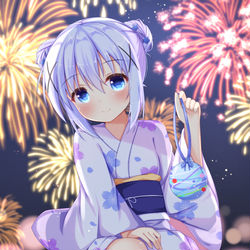 This is a pixiv picture whose title is チノちゃんと花火デート.