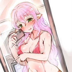 This is a pixiv picture whose title is 水着試着途中(╹◡╹).