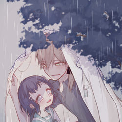This is a pixiv picture whose title is 「降られちゃったね」.