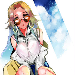 This is a pixiv picture whose title is ファスナー肩出しブラウスが可愛かった.