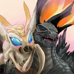 This is a pixiv picture whose title is ゴジラ&モスラ.