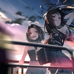This is a pixiv picture whose title is 夕空の突風.