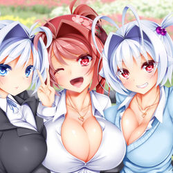 This is a pixiv picture whose title is おっぱい並べてハイ、チーズ！.