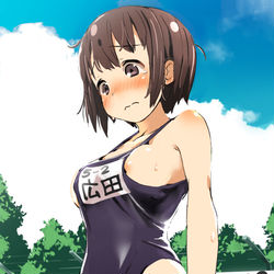 This is a pixiv picture whose title is JS時代の水着を持ってきちゃったJK.