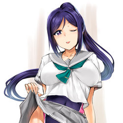 This is a pixiv picture whose title is 残念！制服の下は水着だよっ.