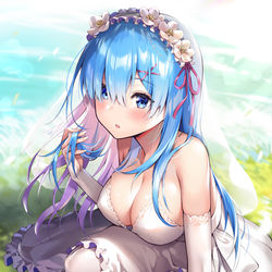 This is a pixiv picture whose title is 長髪レム　ウエディング.
