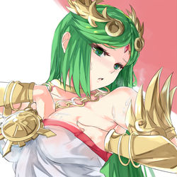 This is a pixiv picture whose title is おっぱいが蒸れるパルテナ様.