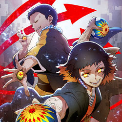 This is a pixiv picture whose title is 【鬼滅の刃】矢琶羽＆朱紗丸.