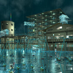 This is a pixiv picture whose title is ぶらんこ広場と浮遊ベッド.