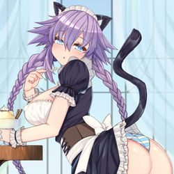 This is a pixiv picture whose title is 猫メイドパープルハート.