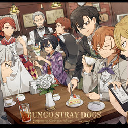 This is a pixiv picture whose title is 文豪喫茶.