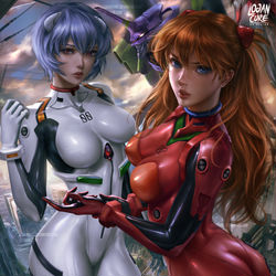 This is a pixiv picture whose title is 綾波 レイ X 式波   AsukaX Rei.