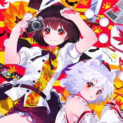 This is a pixiv picture whose title is 鴉天狗と白狼天狗.