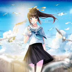 This is a pixiv picture whose title is 潮風と夏の空.