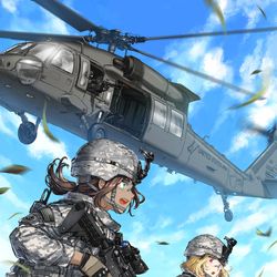 This is a pixiv picture whose title is 空地一体、歩兵は舞い降りる!.
