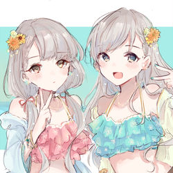 This is a pixiv picture whose title is 水着～～の久川姉妹.