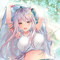 This is a pixiv picture whose title is 「洗濯物がすぐ乾きますね」.