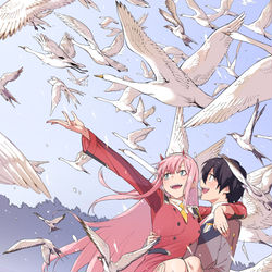 This is a pixiv picture whose title is ダリフラ完結一周年.