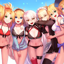 This is a pixiv picture whose title is 水着アルトリア顔組.