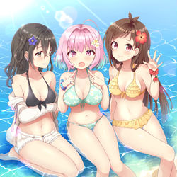 This is a pixiv picture whose title is 3人仲良く夏のおしごと.