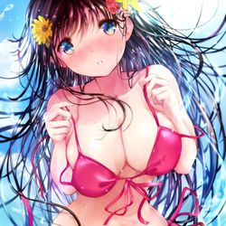 This is a pixiv picture whose title is 海とビキニと幼馴染みと水難事故.