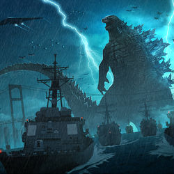 This is a pixiv picture whose title is 怪獣王の軍勢.