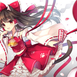 This is a pixiv picture whose title is ねこ巫女霊夢.