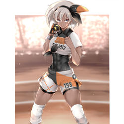 This is a pixiv picture whose title is モンスターボールを投げようとするサイトウさん.