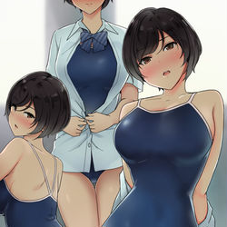 This is a pixiv picture whose title is 水着姿を他の男子に見られる前にまず彼氏に見てもらいたい系女子.