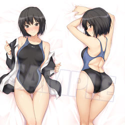 This is a pixiv picture whose title is 【抱き枕】競泳水着七咲.