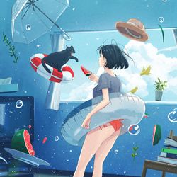 This is a pixiv picture whose title is 海の日スイカ.