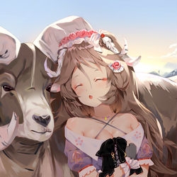 This is a pixiv picture whose title is 熟睡的小绵羊  艾雅法拉  明日方舟.